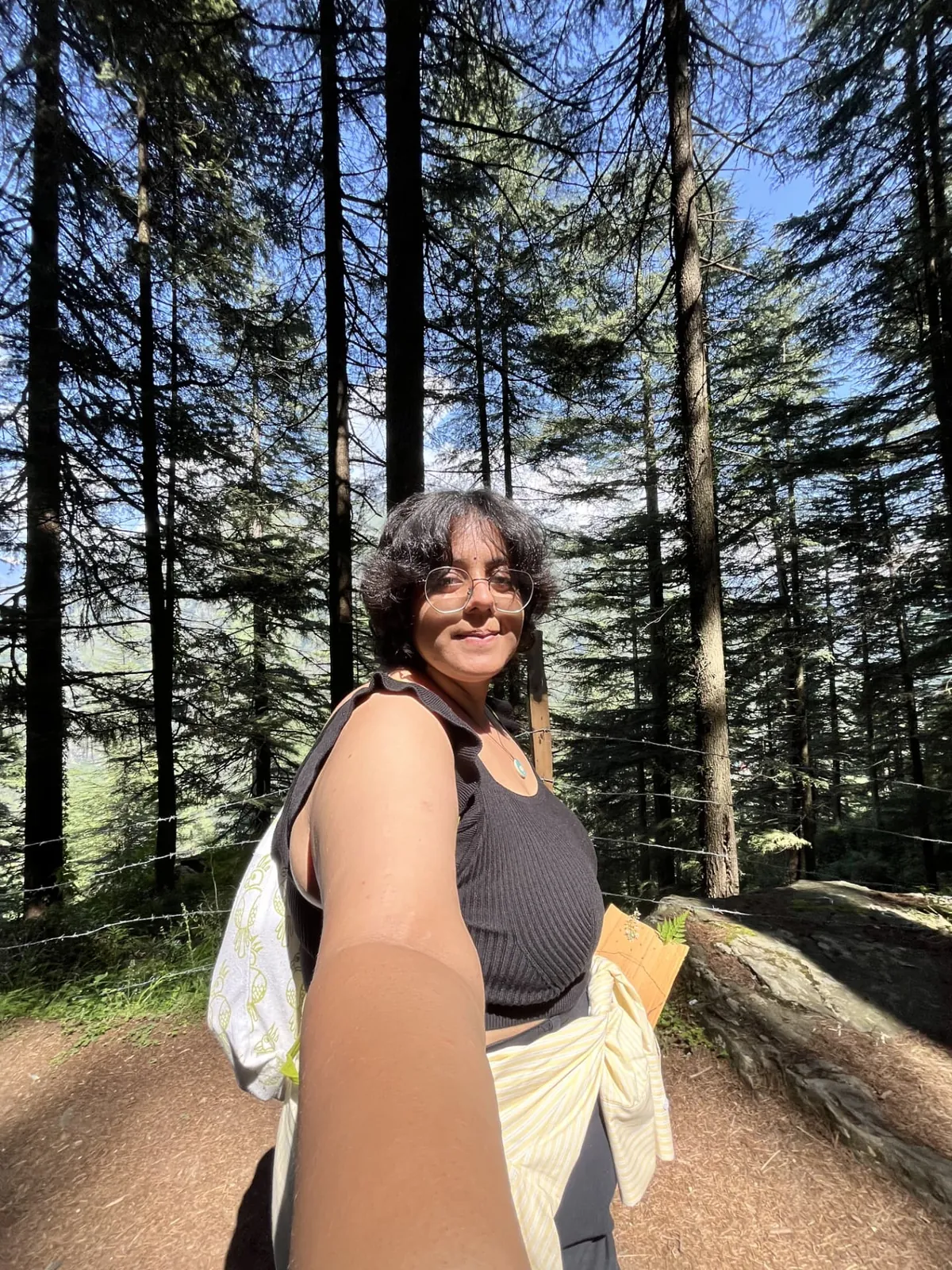 Harshita on the forest trail among the deodars